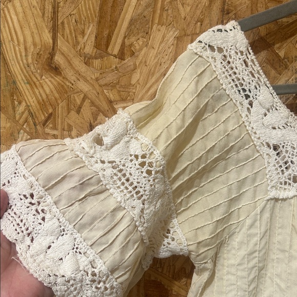 Vintage Cottagecore Peasant Cream Lace Crochet Trim Dress, No Brand, No Tags - Picture 5 of 13